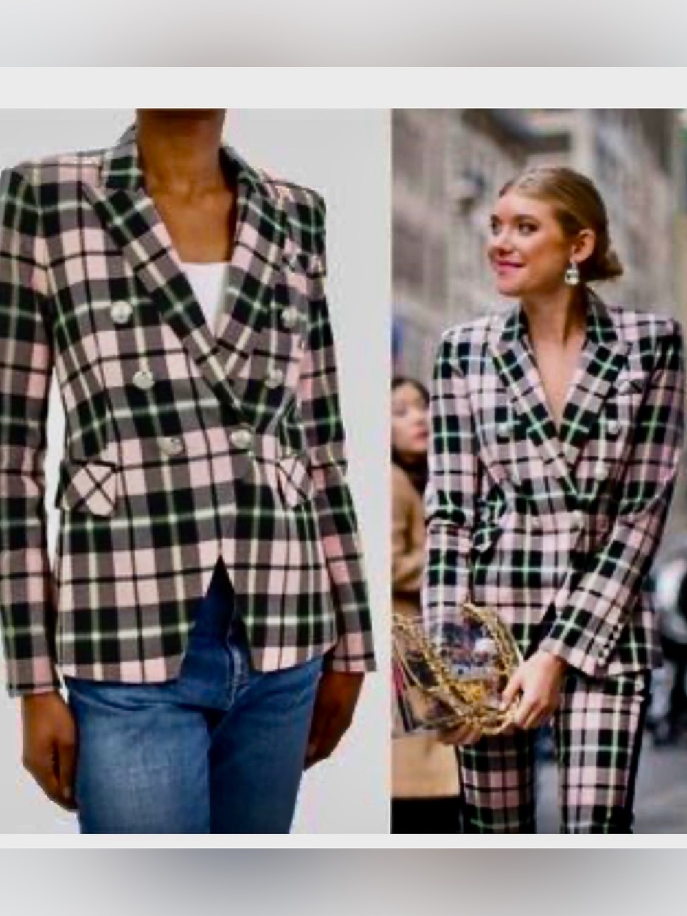 Veronica Beard -‎ Miller Plaid Dickey Jacket Blazer pink & black size 8 EUC